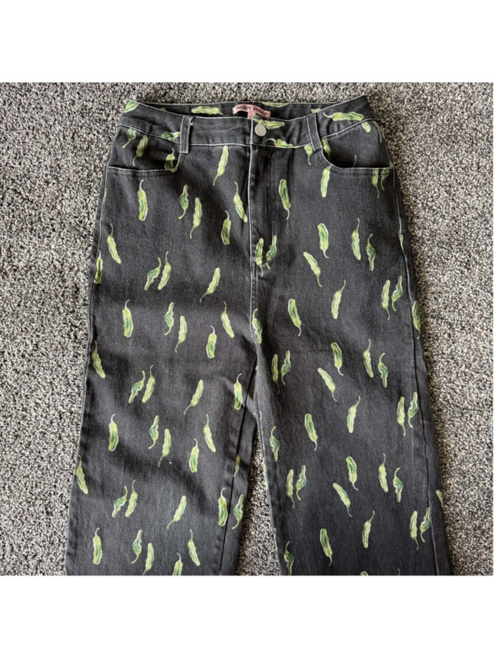 Women's Bailey Rose Black & Green Pepper Print Wide Leg Jeans S - Picture 4 of 11